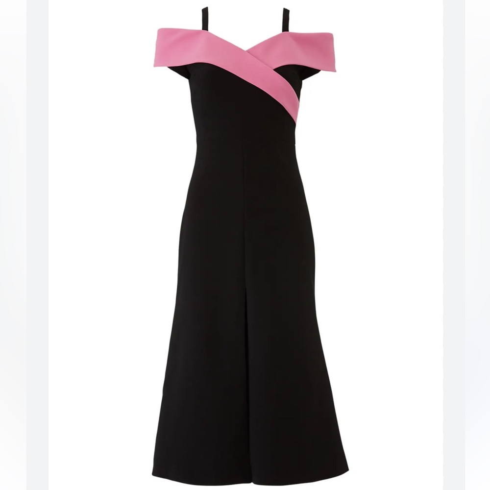 Christian Siriano Black and Pink Cross Front Off-Shoulder Sheath Formal Dress 12